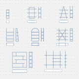 Dynamic CAD Shelves And Storage 01 CADasbuilt BIM Blocks DWG Blue Outline Overview Of All Shelf Types And Components