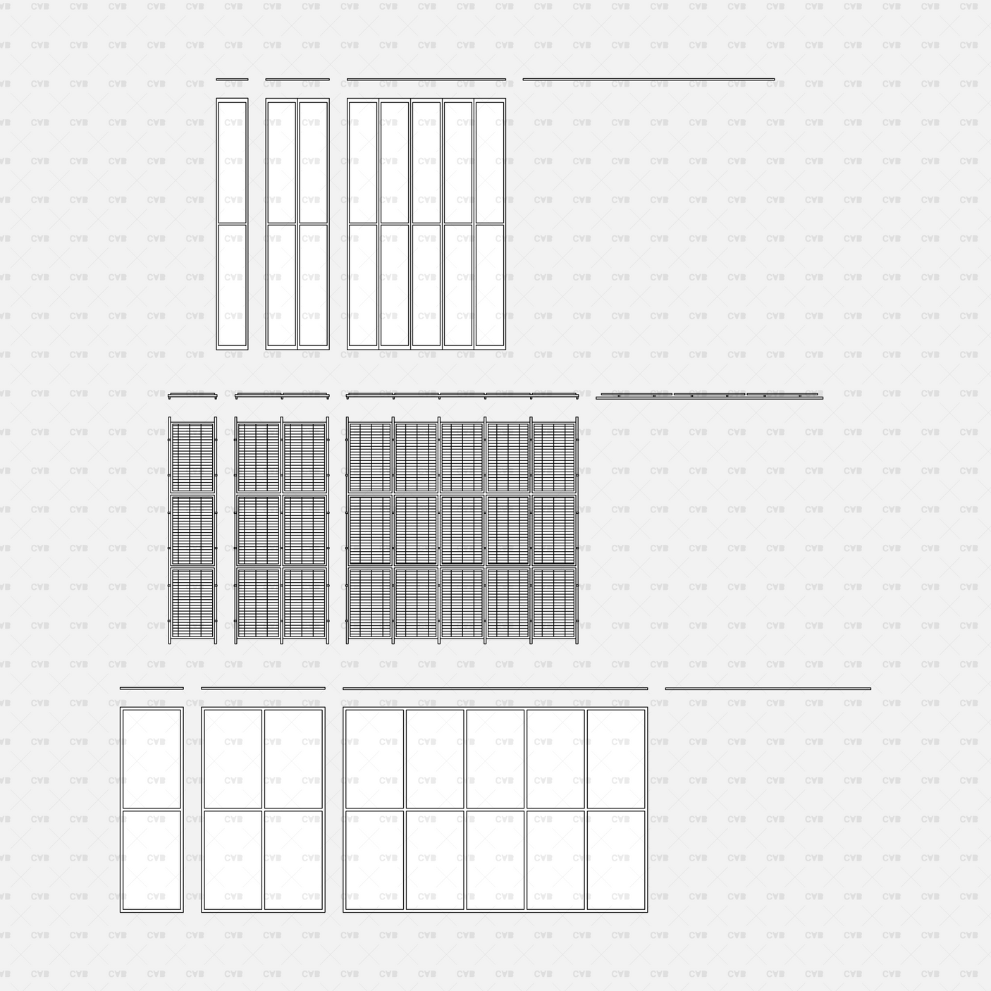 CAD Dynamic Blocks Solar Panels And Water Heaters CADasbuilt BIM Blocks DWG Landscape Panel Grids With Rails Front Views