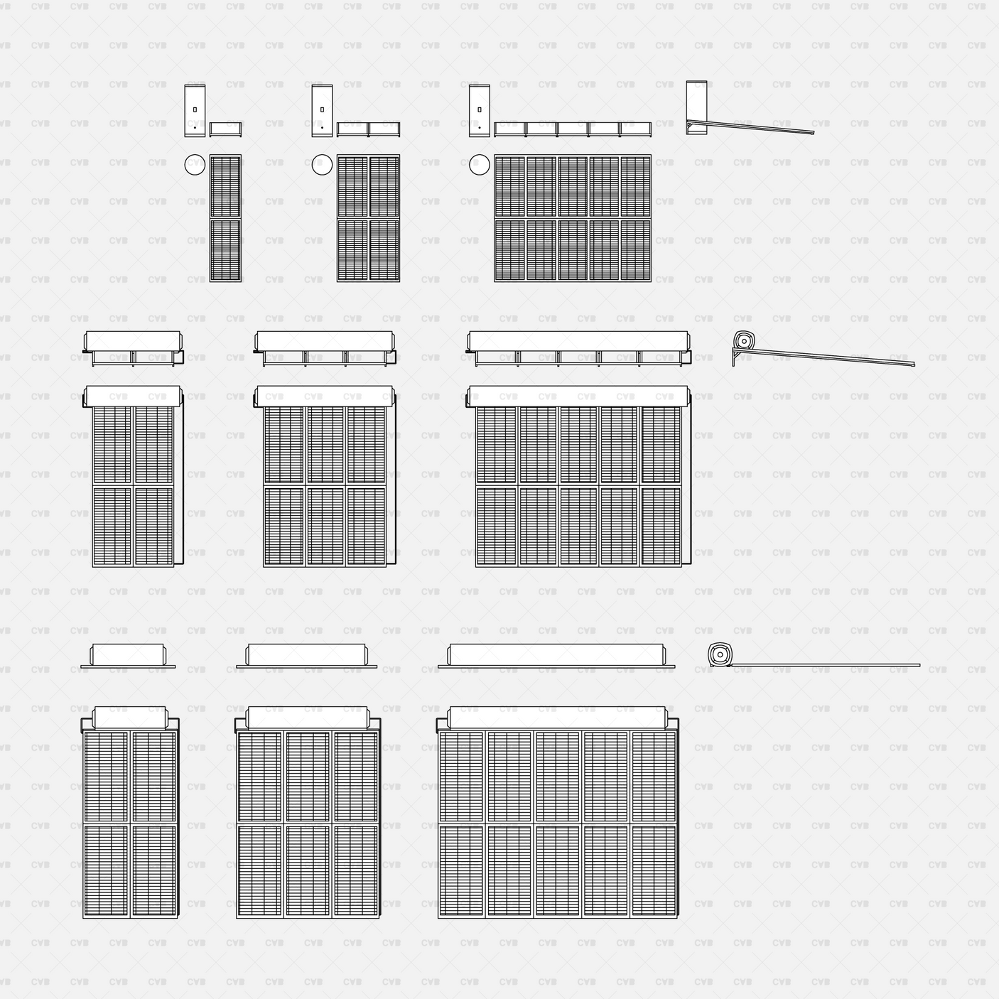 CAD Dynamic Blocks Solar Panels And Water Heaters CADasbuilt BIM Blocks DWG Large Solar Water Heater Sets Multi Views