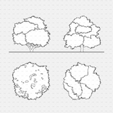 CAD Dynamic blocks southern european trees CADasbuilt BIM Blocks dwg irregular canopy elevations; textured segmented plans