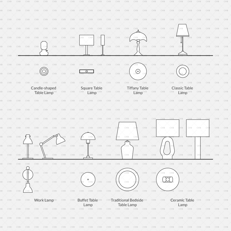 Download 13 Table Lamps | DYNAMIC CAD BLOCKS | CADasBuilt – cadasbuilt