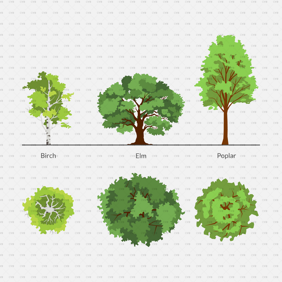 Download 12 Vector Colorful Trees | CADasBuilt – cadasbuilt