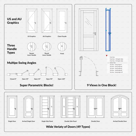 Dynamic CAD Blocks - 49 Doors Mega Pack (Wooden Frame) download autocad door 