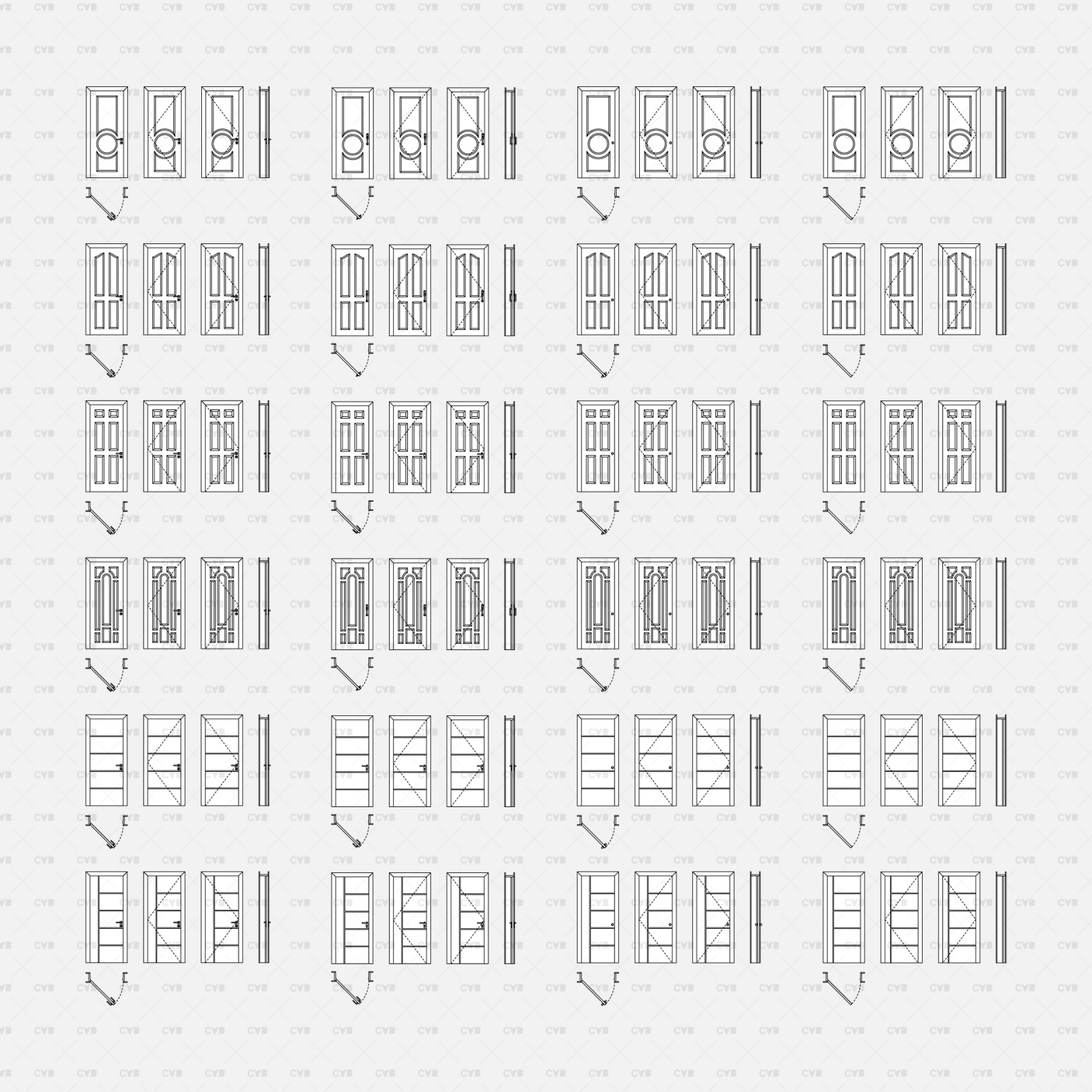 Dynamic CAD Blocks - 49 Doors Mega Pack (Wooden Frame) download autocad door top view section front 