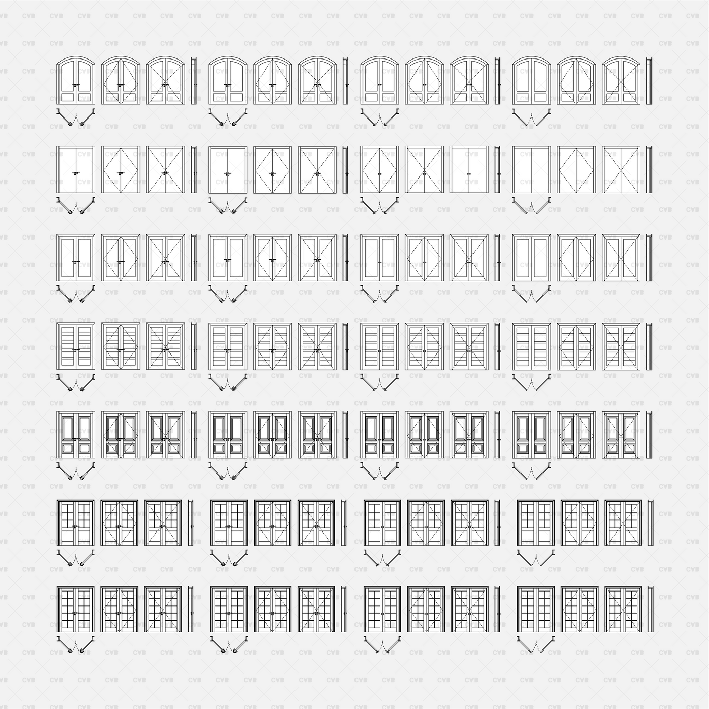 Dynamic CAD Blocks - 49 Doors Mega Pack (Wooden Frame) download autocad door top view section front 