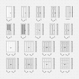 cad dynamic blocks wooden bi-fold doors CADasbuilt BIM blocks dwg front, side, plan views black line set of 18 types