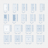 cad dynamic blocks wooden bi-fold doors CADasbuilt BIM blocks dwg front, side, plan views black line set of 18 types
